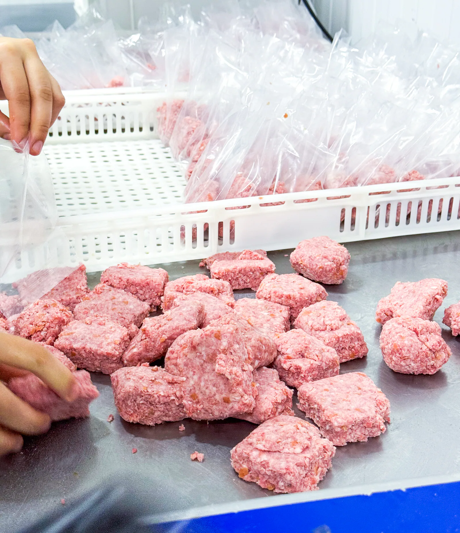 Preparo de proteínas na linha de produção da Nacho Factory